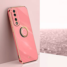 Ultra-thin Silicone Gel Soft Case Cover with Magnetic Finger Ring Stand XL1 for Huawei Honor 70 Pro 5G Hot Pink