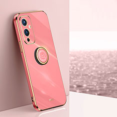 Ultra-thin Silicone Gel Soft Case Cover with Magnetic Finger Ring Stand XL1 for OnePlus 9 5G Hot Pink