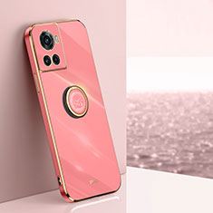 Ultra-thin Silicone Gel Soft Case Cover with Magnetic Finger Ring Stand XL1 for OnePlus Ace 5G Hot Pink