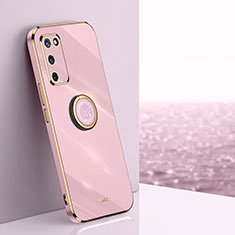 Ultra-thin Silicone Gel Soft Case Cover with Magnetic Finger Ring Stand XL1 for Oppo A55 5G Pink