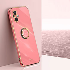 Ultra-thin Silicone Gel Soft Case Cover with Magnetic Finger Ring Stand XL1 for Oppo A96 5G Hot Pink