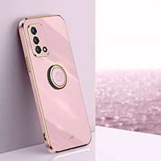 Ultra-thin Silicone Gel Soft Case Cover with Magnetic Finger Ring Stand XL1 for Oppo F19 Pink