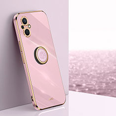 Ultra-thin Silicone Gel Soft Case Cover with Magnetic Finger Ring Stand XL1 for Oppo F21 Pro 5G Pink