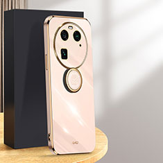 Ultra-thin Silicone Gel Soft Case Cover with Magnetic Finger Ring Stand XL1 for Oppo Find X6 5G Rose Gold