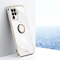Ultra-thin Silicone Gel Soft Case Cover with Magnetic Finger Ring Stand XL1 for Oppo Reno5 F White