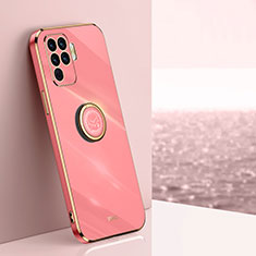 Ultra-thin Silicone Gel Soft Case Cover with Magnetic Finger Ring Stand XL1 for Oppo Reno5 Lite Hot Pink