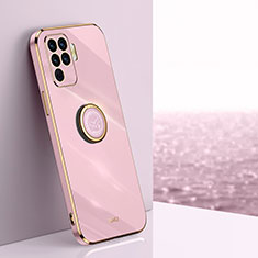 Ultra-thin Silicone Gel Soft Case Cover with Magnetic Finger Ring Stand XL1 for Oppo Reno5 Lite Pink
