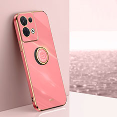Ultra-thin Silicone Gel Soft Case Cover with Magnetic Finger Ring Stand XL1 for Oppo Reno8 Pro 5G Hot Pink