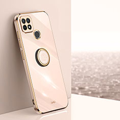 Ultra-thin Silicone Gel Soft Case Cover with Magnetic Finger Ring Stand XL1 for Realme C25Y Rose Gold