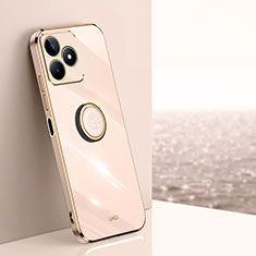 Ultra-thin Silicone Gel Soft Case Cover with Magnetic Finger Ring Stand XL1 for Realme C51 Rose Gold