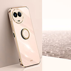 Ultra-thin Silicone Gel Soft Case Cover with Magnetic Finger Ring Stand XL1 for Realme Narzo 60x 5G Rose Gold