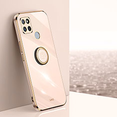 Ultra-thin Silicone Gel Soft Case Cover with Magnetic Finger Ring Stand XL1 for Realme Q2i 5G Rose Gold