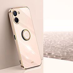 Ultra-thin Silicone Gel Soft Case Cover with Magnetic Finger Ring Stand XL1 for Realme Q5x 5G Rose Gold