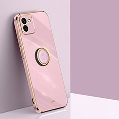 Ultra-thin Silicone Gel Soft Case Cover with Magnetic Finger Ring Stand XL1 for Samsung Galaxy A03 Pink