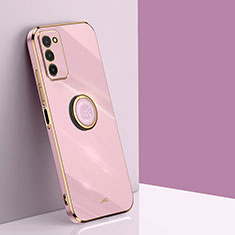 Ultra-thin Silicone Gel Soft Case Cover with Magnetic Finger Ring Stand XL1 for Samsung Galaxy M02s Pink