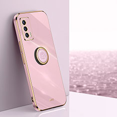 Ultra-thin Silicone Gel Soft Case Cover with Magnetic Finger Ring Stand XL1 for Vivo iQOO 7 India 5G Pink