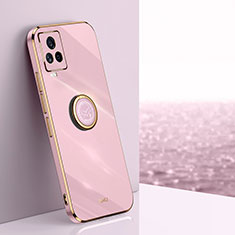 Ultra-thin Silicone Gel Soft Case Cover with Magnetic Finger Ring Stand XL1 for Vivo iQOO 7 Legend 5G Pink