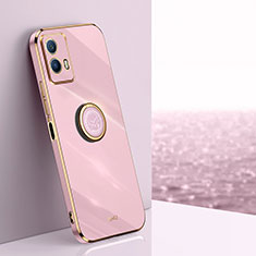 Ultra-thin Silicone Gel Soft Case Cover with Magnetic Finger Ring Stand XL1 for Vivo iQOO U5 5G Pink