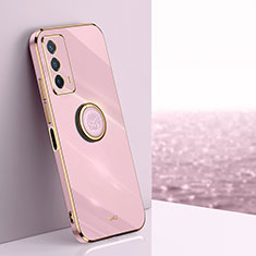 Ultra-thin Silicone Gel Soft Case Cover with Magnetic Finger Ring Stand XL1 for Vivo iQOO Z5 5G Pink