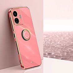 Ultra-thin Silicone Gel Soft Case Cover with Magnetic Finger Ring Stand XL1 for Vivo iQOO Z6 Lite 5G Hot Pink