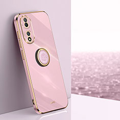 Ultra-thin Silicone Gel Soft Case Cover with Magnetic Finger Ring Stand XL1 for Vivo T2 5G Pink