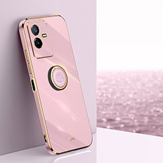 Ultra-thin Silicone Gel Soft Case Cover with Magnetic Finger Ring Stand XL1 for Vivo T2x 5G Pink