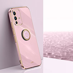 Ultra-thin Silicone Gel Soft Case Cover with Magnetic Finger Ring Stand XL1 for Vivo V23 Pro 5G Pink