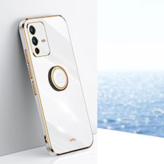 Ultra-thin Silicone Gel Soft Case Cover with Magnetic Finger Ring Stand XL1 for Vivo V23 Pro 5G White
