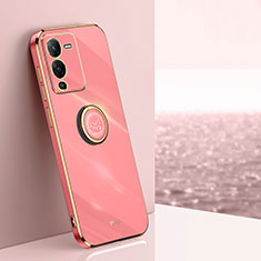 Ultra-thin Silicone Gel Soft Case Cover with Magnetic Finger Ring Stand XL1 for Vivo V25 Pro 5G Hot Pink