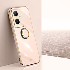 Ultra-thin Silicone Gel Soft Case Cover with Magnetic Finger Ring Stand XL1 for Vivo V29 Lite 5G Gold