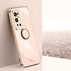 Ultra-thin Silicone Gel Soft Case Cover with Magnetic Finger Ring Stand XL1 for Vivo X60 Pro+ Plus 5G Gold