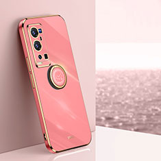 Ultra-thin Silicone Gel Soft Case Cover with Magnetic Finger Ring Stand XL1 for Vivo X60 Pro+ Plus 5G Hot Pink