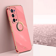 Ultra-thin Silicone Gel Soft Case Cover with Magnetic Finger Ring Stand XL1 for Vivo X70 Pro+ Plus 5G Hot Pink