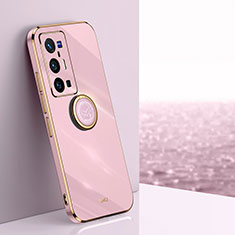 Ultra-thin Silicone Gel Soft Case Cover with Magnetic Finger Ring Stand XL1 for Vivo X70 Pro+ Plus 5G Pink