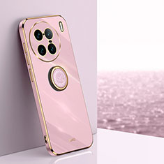 Ultra-thin Silicone Gel Soft Case Cover with Magnetic Finger Ring Stand XL1 for Vivo X90 Pro+ Plus 5G Pink