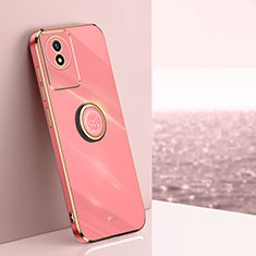 Ultra-thin Silicone Gel Soft Case Cover with Magnetic Finger Ring Stand XL1 for Vivo Y02 Hot Pink