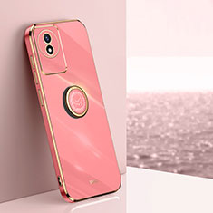 Ultra-thin Silicone Gel Soft Case Cover with Magnetic Finger Ring Stand XL1 for Vivo Y02A Hot Pink