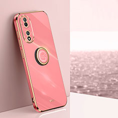 Ultra-thin Silicone Gel Soft Case Cover with Magnetic Finger Ring Stand XL1 for Vivo Y100 5G Hot Pink