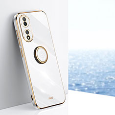 Ultra-thin Silicone Gel Soft Case Cover with Magnetic Finger Ring Stand XL1 for Vivo Y100A 5G White