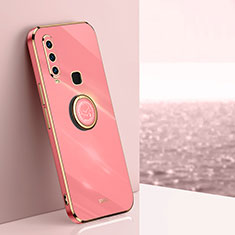 Ultra-thin Silicone Gel Soft Case Cover with Magnetic Finger Ring Stand XL1 for Vivo Y12 Hot Pink