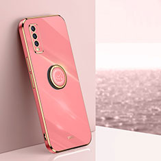 Ultra-thin Silicone Gel Soft Case Cover with Magnetic Finger Ring Stand XL1 for Vivo Y12A Hot Pink