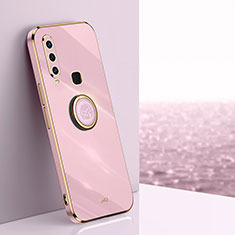 Ultra-thin Silicone Gel Soft Case Cover with Magnetic Finger Ring Stand XL1 for Vivo Y15 Pink