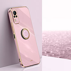 Ultra-thin Silicone Gel Soft Case Cover with Magnetic Finger Ring Stand XL1 for Vivo Y31 (2021) Pink