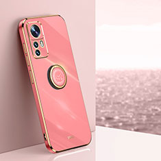Ultra-thin Silicone Gel Soft Case Cover with Magnetic Finger Ring Stand XL1 for Xiaomi Mi 12T 5G Hot Pink