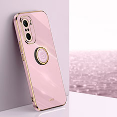 Ultra-thin Silicone Gel Soft Case Cover with Magnetic Finger Ring Stand XL1 for Xiaomi Poco F3 5G Pink