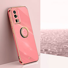 Ultra-thin Silicone Gel Soft Case Cover with Magnetic Finger Ring Stand XL1 for Xiaomi Poco F5 Pro 5G Hot Pink