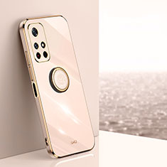 Ultra-thin Silicone Gel Soft Case Cover with Magnetic Finger Ring Stand XL1 for Xiaomi Poco M4 Pro 5G Gold