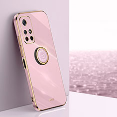Ultra-thin Silicone Gel Soft Case Cover with Magnetic Finger Ring Stand XL1 for Xiaomi Poco M4 Pro 5G Pink