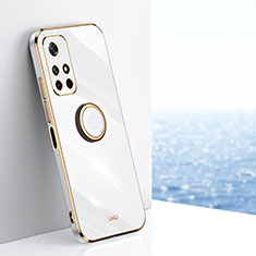 Ultra-thin Silicone Gel Soft Case Cover with Magnetic Finger Ring Stand XL1 for Xiaomi Poco M4 Pro 5G White