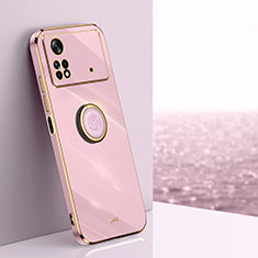 Ultra-thin Silicone Gel Soft Case Cover with Magnetic Finger Ring Stand XL1 for Xiaomi Poco X4 Pro 5G Pink